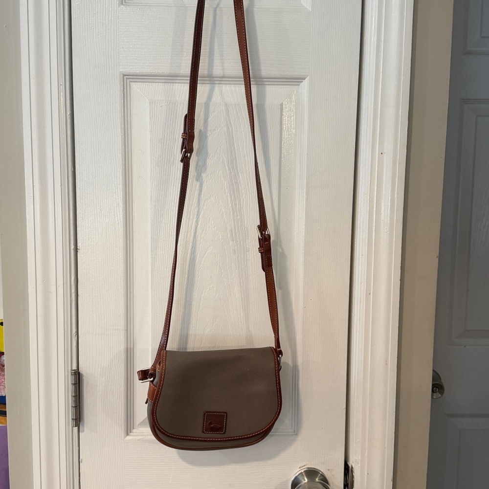 Dooney & Bourke Taupe and Brown Crossbody Saddle Bag - Picture 7 of 9